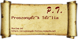 Proszonyák Tália névjegykártya